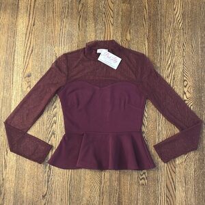 Pink Lily Glamorous Life Wine Peplum Top | Size Small